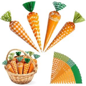 Easter Carrot Cone Party Favor Bags - Orange and Green